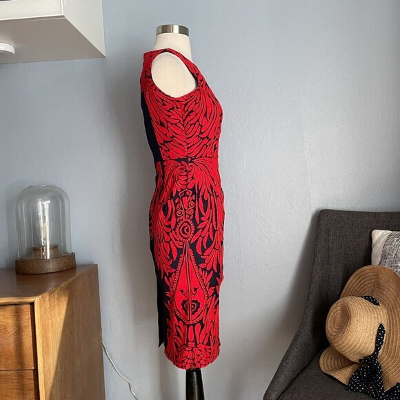 Anthropologie Pankaj & Nidhi Spice Tree Embroidered Sheath Dress Navy Red - Picture 7 of 12